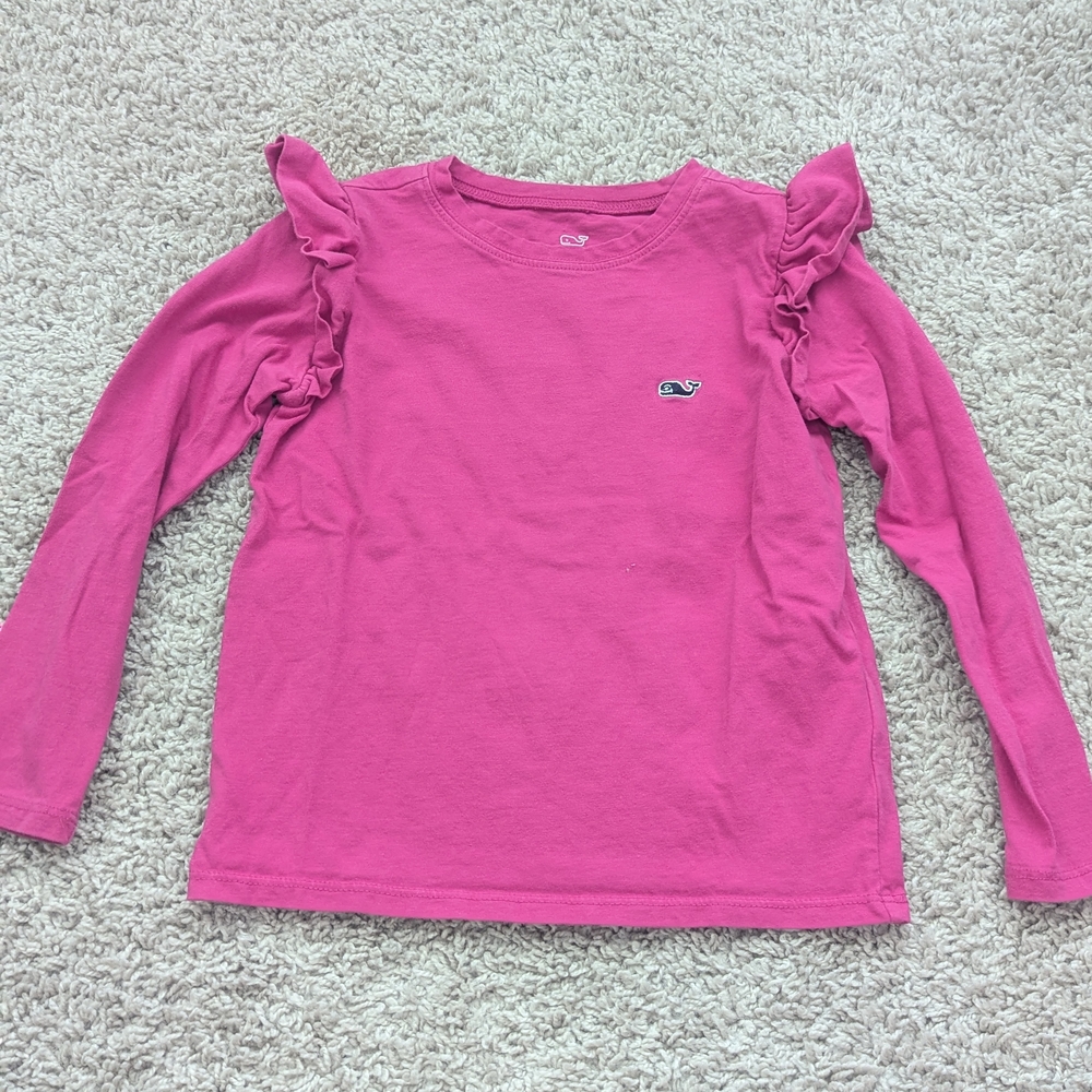 Vineyard Vines Pink Ruffle Long Sleeve Kids Top